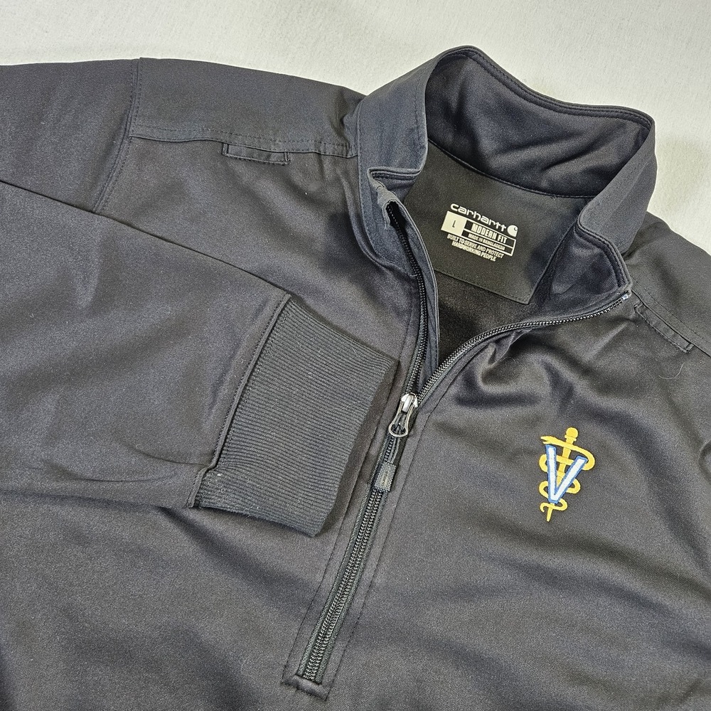 Carhartt Jacket Mens Large Black Veterinarian Logo Rugged Scrub Half Zip‎ - Picture 1 of 14